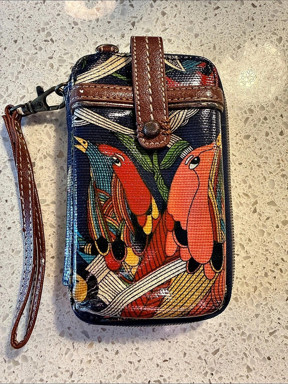 Sakroots Peace Bird Print Zip Around Wallet Wristlet Boho Multicolor Navy
